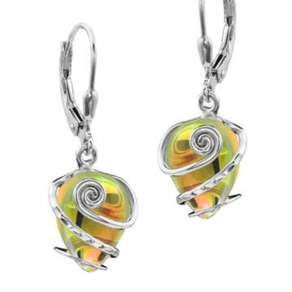 Single Wrap Polished Earrings Sterling Silver Crystal Dangle - Picture 1 of 4